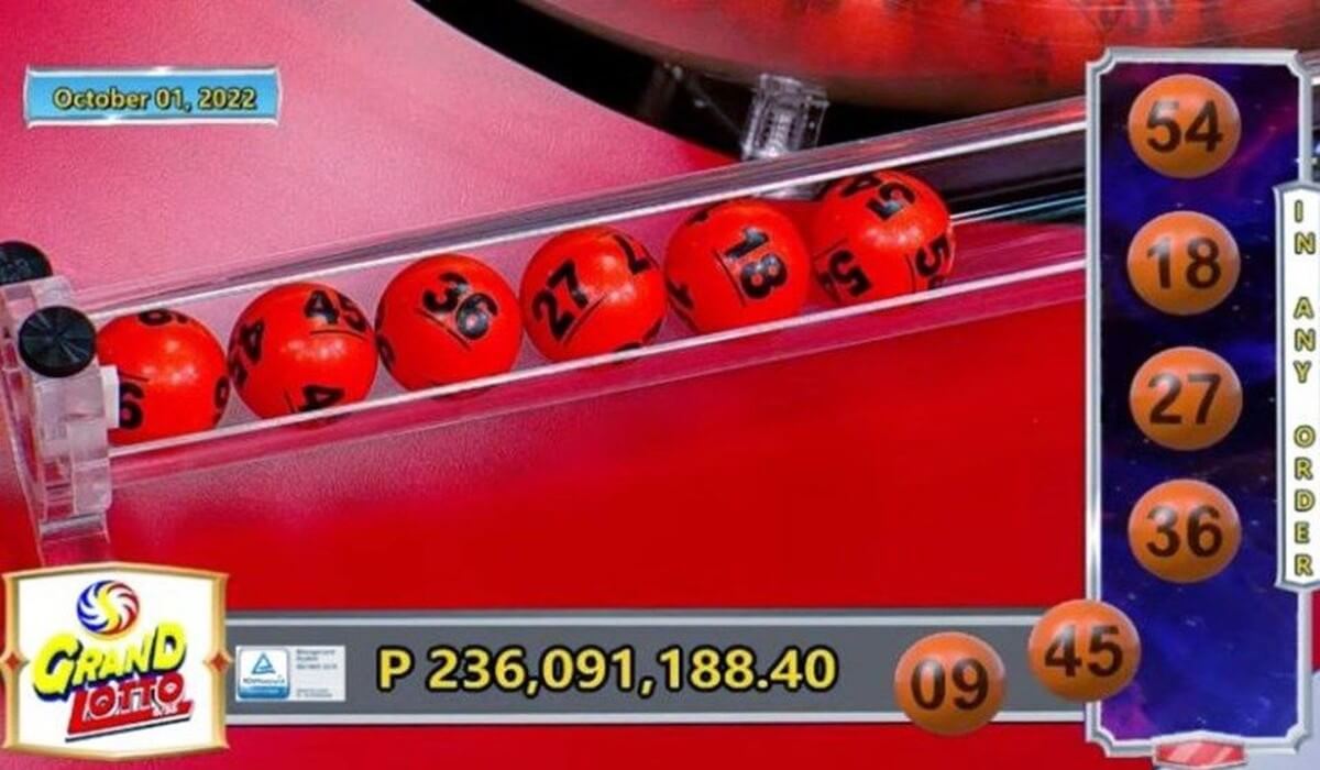 1 октября, в тираже 6/55 Grand Lotto выпали: 9, 45, 36, 27, 18, 54